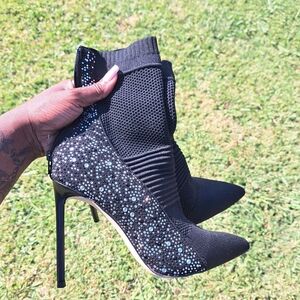 Black Rhinestone Stiletto Boots